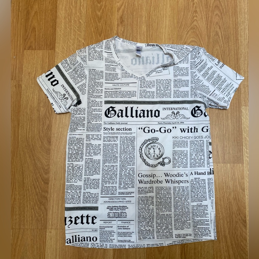 John Galliano Gazette Newspaper Y2k 90s Vintage White… Gem